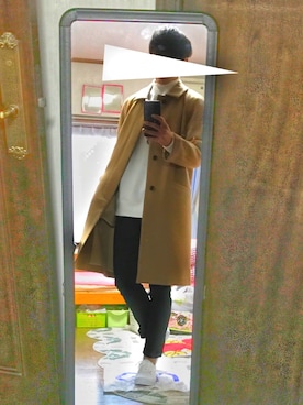 「アイテム（ステンカラーコート）」を使った、ソリムさん（メンズ・175cm・10代）の冬コーディネート
