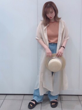 「ehka sopo（エヘカソポ）のアイテム（シャツワンピース）」を使った、.*miho*.さん（レディース・152cm）の夏コーディネート