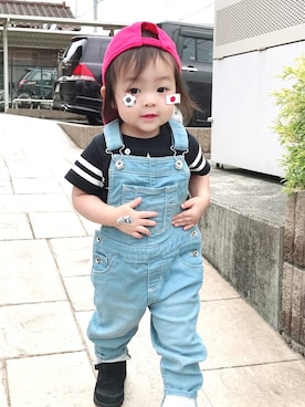 「サッカー」｜「アイテム（サロペット/オーバーオール）」を使った、reinayakaさん（キッズ・80cm）の夏コーディネート