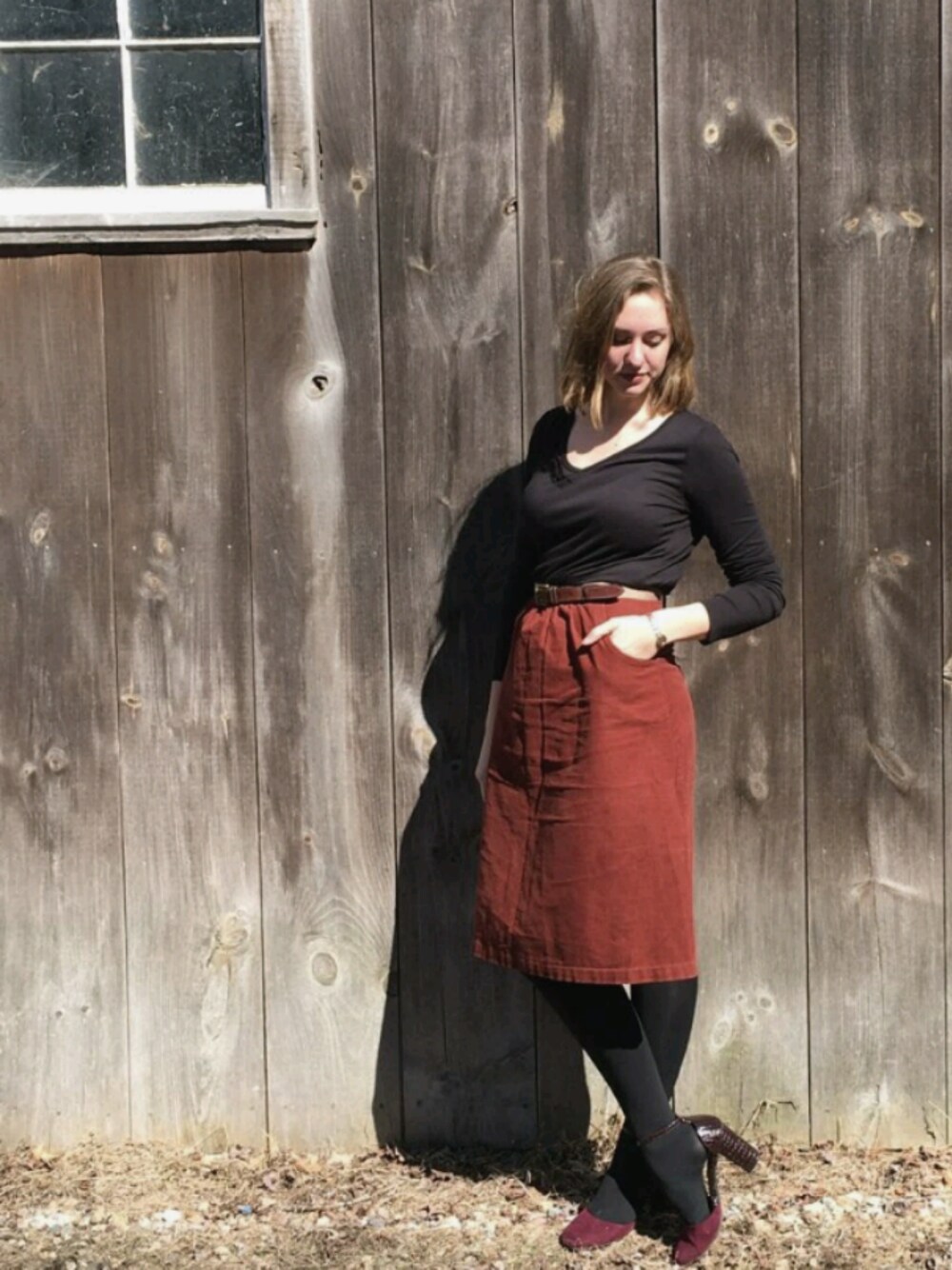 「AnthroStyle、autumn、orange、black、contest」｜「Christian Sirianoのアイテム（その他シューズ、パープル系）」を使った、Susannahさん（レディース・178cm）の春コーディネートの1枚目の写真