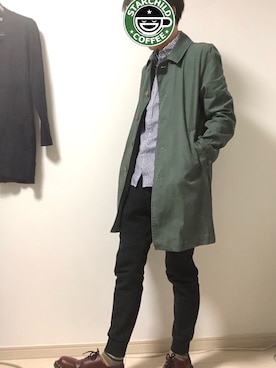「STUDIOUS（ステュディオス）のアイテム（ステンカラーコート）」を使った、ハレさん（メンズ・165cm）の春コーディネート