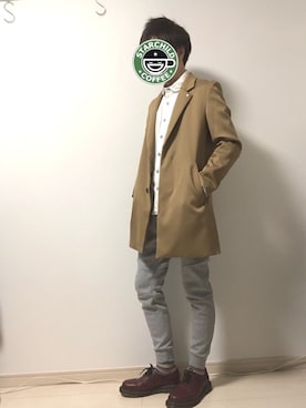「チェスターコート キャメル」｜ハレさん（メンズ・165cm）の春コーディネート