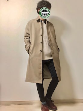 「靴下チラ見せ」｜「アイテム（ステンカラーコート）」を使った、ハレさん（メンズ・165cm）の秋コーディネート