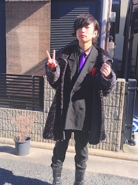 「CHRISTIAN DADA（クリスチャンダダ）のLiquidated Heart Embroidered Alpaca Linen Jacket（テーラードジャケット、ブラック系）」を使った、50Riverさん（メンズ・173cm）の冬コーディネート