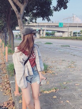 「RCWB（アールシーダブリュービー）のアイテム（帽子）」を使った、Harukaさん（レディース・159cm）の夏コーディネート