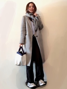 「水色」｜「アイテム（チェスターコート）」を使った、malieさん（レディース・167cm）の冬コーディネート