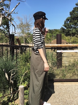 「アイテム（つなぎ/オールインワン、ベージュ系）」を使った、malieさん（レディース・167cm）の春コーディネート