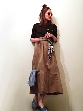 「スカラップ」｜「アイテム（オールインワン・サロペット）」を使った、malieさん（レディース・167cm）の秋コーディネート