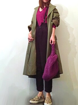 「ボア」｜「アイテム（トレンチコート）」を使った、malieさん（レディース・167cm）の秋コーディネート
