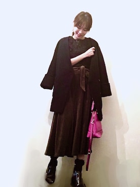 「アイテム（ブーティ、レッド系）」を使った、malieさん（レディース・167cm）の秋コーディネート