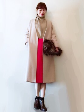 「アイテム（ブーティ、レッド系）」を使った、malieさん（レディース・167cm）の冬コーディネート