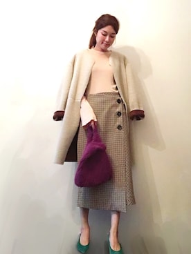 「フレアスリーブ」｜「アイテム（ムートンコート）」を使った、malieさん（レディース・167cm）の秋コーディネート