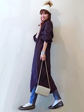 「ソックス」｜「アイテム（シャツワンピース）」を使った、malieさん（レディース・167cm）の冬コーディネート