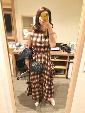 「チェックワンピース」｜「アイテム（デニムジャケット）」を使った、しがないアパレル女さん（レディース・157cm）の秋コーディネート