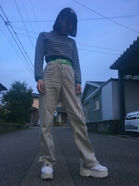 「carhartt」｜「アイテム（その他シューズ）」を使った、MINAHO☺︎さん（レディース・156cm）の夏コーディネート