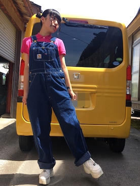 「LACOSTE」｜「アイテム（サロペット/オーバーオール）」を使った、MINAHO☺︎さん（レディース・156cm）の夏コーディネート