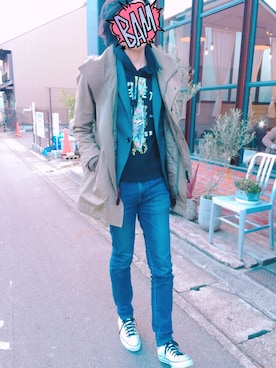 「RAGEBLUE（レイジブルー）のアイテム（ミリタリージャケット）」を使った、あきおさん（メンズ・182cm）の冬コーディネート
