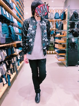 「ZARA（ザラ）のアイテム（スタジャン）」を使った、あきおさん（メンズ・182cm）の春コーディネート
