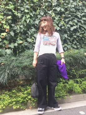 「パープル×黒」｜「アイテム（ハンドバッグ）」を使った、sachikidさん（レディース・155cm）の秋コーディネート
