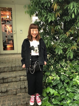「ミッキーT」｜「アイテム（デニムジャケット）」を使った、sachikidさん（レディース・155cm）の春コーディネート