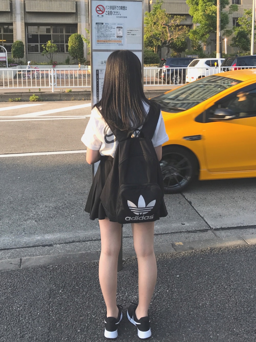 「stussy、backs、adidas originals、NIKE、street、summer」｜「adidas Originalsの2013 新作 adidas AC BP CLASSIC クラシック バックパック リュック（バックパック/リュック、ブラック系）」を使った、あ お いさん（レディース・150cm）の春コーディネートの1枚目の写真