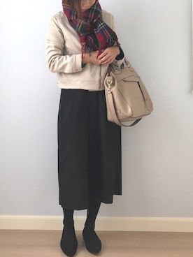 「Te chichi TERRASSE（テチチテラス）のアイテム（ライダースジャケット）」を使った、トモリB♭さん（レディース・156cm）の冬コーディネート
