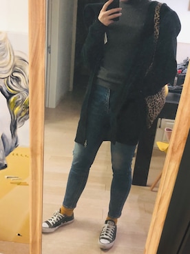「SLY（スライ）のアイテム（デニムパンツ、ブルー系）」を使った、王痴痴さん（レディース・168cm）の秋コーディネート