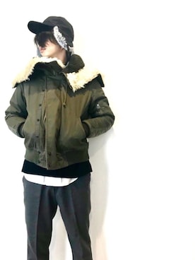 「アイテム（帽子）」を使った、MOMEMTさん（レディース・175cm）の秋コーディネート