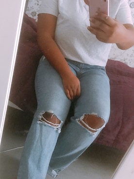 「H&M（エイチ・アンド・エム）のアイテム（デニムパンツ、ブルー系）」を使った、Dii🙏🏾さん（レディース・157cm）の夏コーディネート