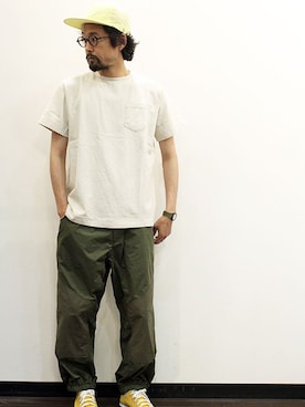 「ポケットＴシャツ」｜「アイテム（キャップ）」を使った、nakajiさん（メンズ・168cm）の夏コーディネート