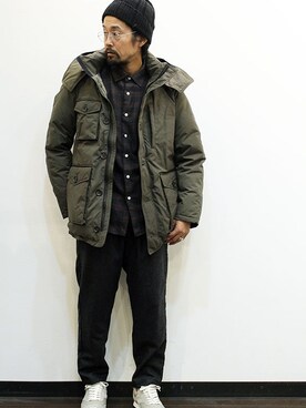 「MANUAL ALPHABET（マニュアル アルファベット）のアイテム（チノパンツ）」を使った、nakajiさん（メンズ・168cm）の冬コーディネート