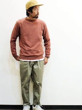 「MANUAL ALPHABET（マニュアル アルファベット）のアイテム（チノパンツ）」を使った、nakajiさん（メンズ・168cm）の春コーディネート