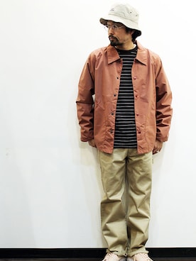 「NECESSARY or UNNECESSARY（ネセサリーオアアンネセサリー）のアイテム（帽子）」を使った、nakajiさん（メンズ・168cm）の春コーディネート