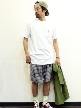 「ポケットＴシャツ」｜「アイテム（キャップ）」を使った、nakajiさん（メンズ・168cm）の夏コーディネート