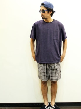 「ポケットＴシャツ」｜「アイテム（キャップ）」を使った、nakajiさん（メンズ・168cm）の夏コーディネート