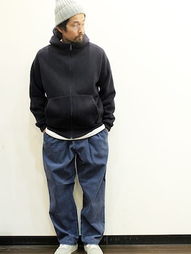 「NECESSARY or UNNECESSARY（ネセサリーオアアンネセサリー）のアイテム（帽子）」を使った、nakajiさん（メンズ・168cm）の秋コーディネート