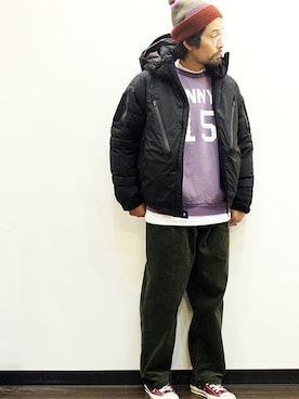 「MANUAL ALPHABET（マニュアル アルファベット）のアイテム（ダウンジャケット/コート）」を使った、nakajiさん（メンズ・168cm）の冬コーディネート