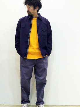 「アイテム（チノパンツ、パープル系）」を使った、nakajiさん（メンズ・168cm）の冬コーディネート