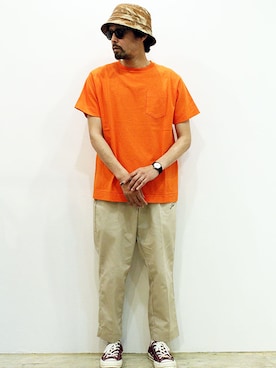 「ポケットＴシャツ」｜「アイテム（帽子）」を使った、nakajiさん（メンズ・168cm）の春コーディネート