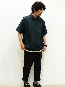 「MANEBU（マネブ）のアイテム（ローファー）」を使った、nakajiさん（メンズ・168cm）の夏コーディネート