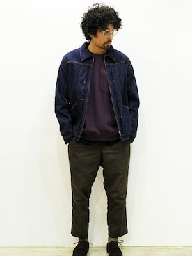 「ワッフル」｜「アイテム（チノパンツ）」を使った、nakajiさん（メンズ・168cm）の秋コーディネート