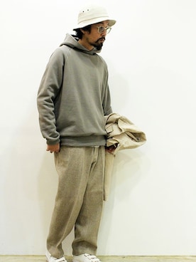 「ウールパンツ」｜「アイテム（帽子）」を使った、nakajiさん（メンズ・168cm）の冬コーディネート