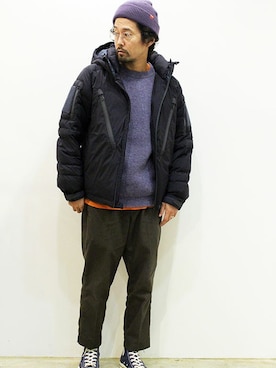 「MANUAL ALPHABET（マニュアル アルファベット）のアイテム（ダウンジャケット/コート）」を使った、nakajiさん（メンズ・168cm）の冬コーディネート