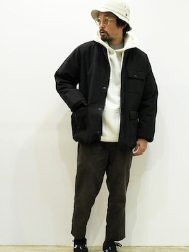 「NECESSARY or UNNECESSARY（ネセサリーオアアンネセサリー）のアイテム（ジャケット/アウター）」を使った、nakajiさん（メンズ・168cm）の冬コーディネート