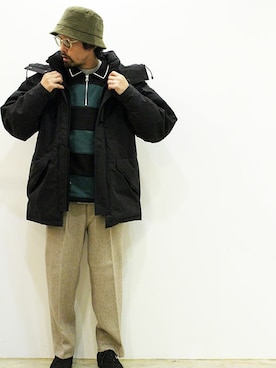 「MANEBU（マネブ）のアイテム（モカシン/デッキシューズ）」を使った、nakajiさん（メンズ・168cm）の冬コーディネート