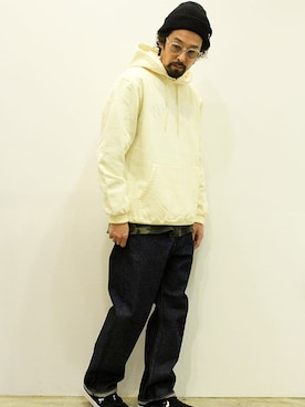 「NECESSARY or UNNECESSARY（ネセサリーオアアンネセサリー）のアイテム（パンツ）」を使った、nakajiさん（メンズ・168cm）の冬コーディネート