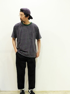 「ポケットＴシャツ」｜「アイテム（キャップ）」を使った、nakajiさん（メンズ・168cm）の春コーディネート