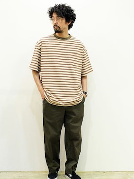「MANUAL ALPHABET（マニュアル アルファベット）のアイテム（チノパンツ）」を使った、nakajiさん（メンズ・168cm）の夏コーディネート