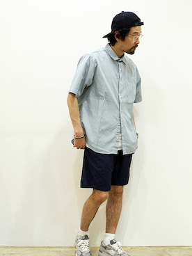 「MANUAL ALPHABET（マニュアル アルファベット）のアイテム（トップス）」を使った、nakajiさん（メンズ・168cm）の夏コーディネート