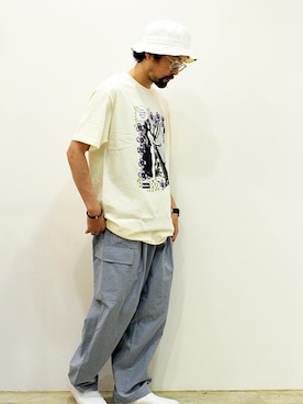 「アイテム（カーゴパンツ、グレー系）」を使った、nakajiさん（メンズ・168cm）の夏コーディネート